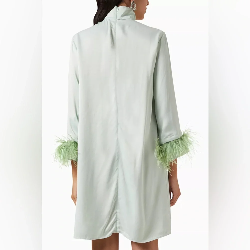 Sleeper Mint Green Party Shirt Dress Detachable Ostrich Feathers size Small NWT